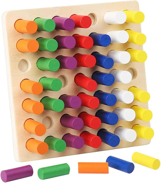 Montessori Wooden Cylindrical Peg Board Toy, Color Recognition, Fine Motor Development