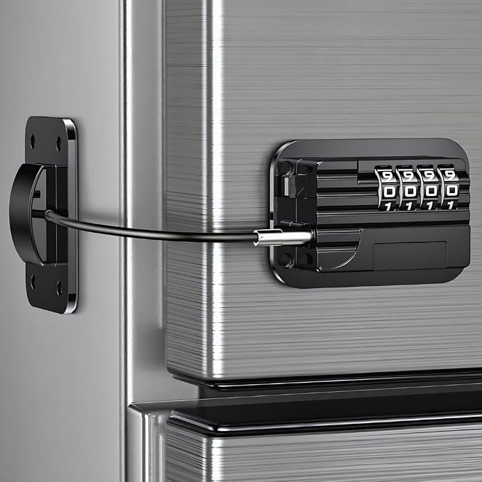 Fridge Locks with Code for Refrigerator, Cabinets, Freezer, Drawers, Wardrobes, Closets, Windows, Freezer Doors. Child Safety Lock with Combination for Kids and Aldults (Black with Password)