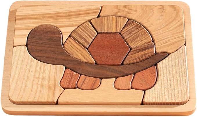 Wooden Puzzle Toy for Toddlers Ages 1-3, Montessori Educational Turtle Puzzles for Baby 2 Year Old, Preschool Animal Learning Toys for Kids Boys Girls, Solid Wood Jigsaw with Picture Frame Design