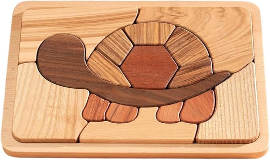 Wooden Puzzle Toy for Toddlers Ages 1-3, Montessori Educational Turtle Puzzles for Baby 2 Year Old, Preschool Animal Learning Toys for Kids Boys Girls, Solid Wood Jigsaw with Picture Frame Design