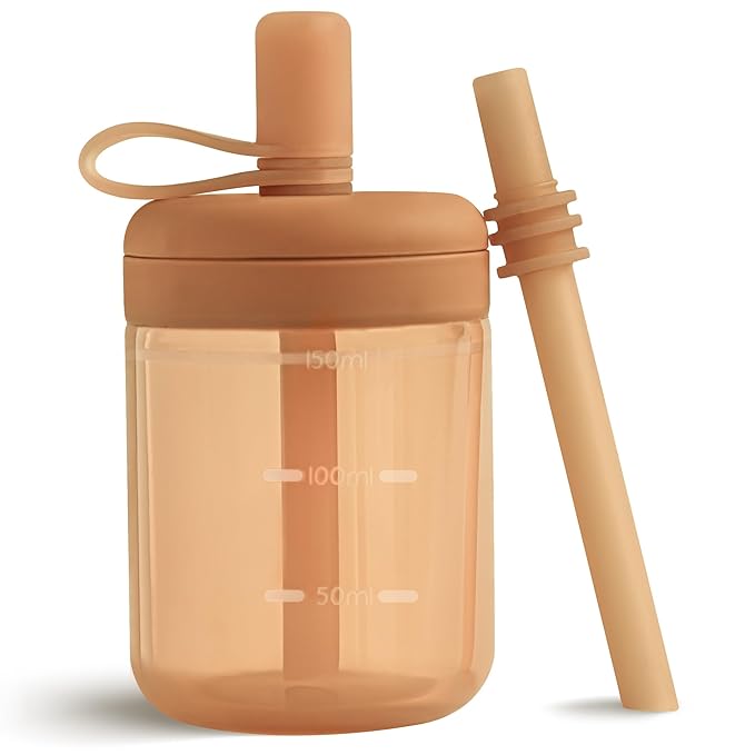 Moonkie Baby Straw cup | Silicone Toddler Sippy Cup Training Cup with Straw Lid | BPA-Free Drop-Proof Baby Cup | Led Weaning | 6 Months+, 5 oz, 1pack