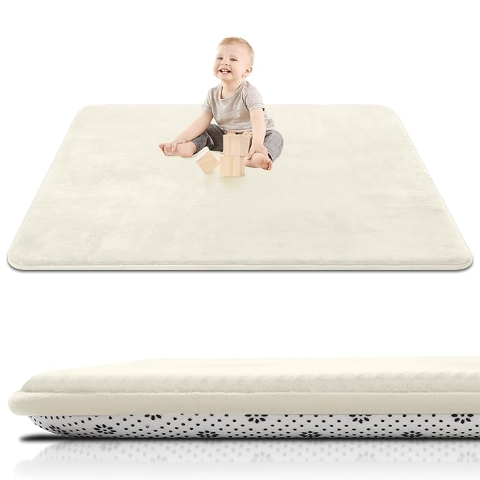 SEPARO Thick Baby Play Mat for Floor,50 x 50 Playpen Mat,Tummy Time Foam Mats,Ultra Soft Support & Plush Feel,Easy Care with Non-Slip Cushioned for Infant,Kids and Toddler Crawling,Beige