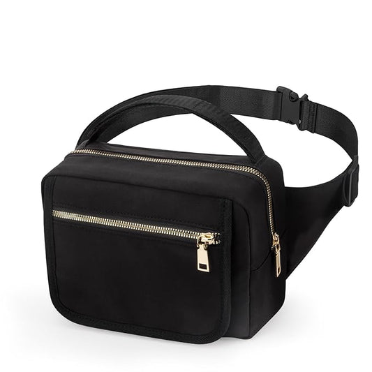 printe Small Diaper Bag with Portable Changing Pad, Crossbody Fanny Pack with Wipes Pocket for Stroller, Women Waist Bag for Travel, Black Large