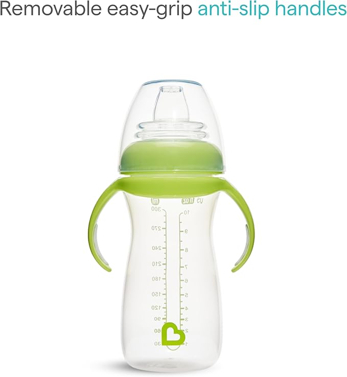 Munchkin Gentle Transition Baby Sippy Cup, Baby's First Sippy - Helps Babies & Toddlers Transitioning from Bottles to Cups, Spill Proof, 9 Months & Up, 10 Ounce, Green (Pack of 2)