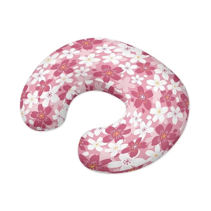 Pink Cherry Blossoms Nursing Pillow Covers, Nursing Pillow Slipcovers Breastfeeding Newborn Infant Feeding Cushion Cover Case