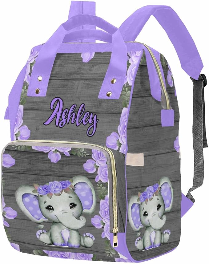 M YESCUSTOM Diaper Bags for Mom Personalized Purple Flower Baby Bag Backpack for Men Women Custom Newborn Nappy Mommy Bag