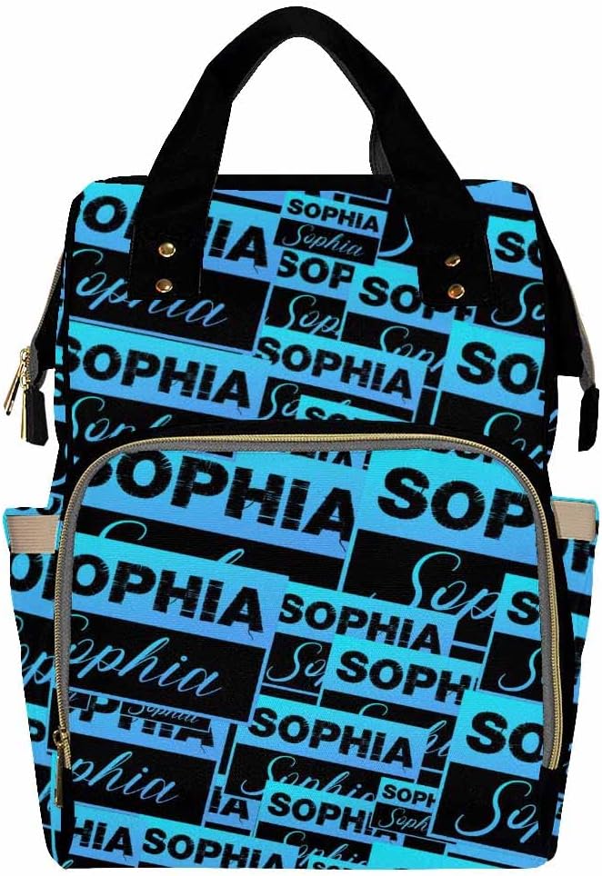 Artsadd Personalized Diaper Bag with Name, Customized Black Blue Signature Nappy Backpack with Thermal Pockets Multi-function Baby Bags Handbag Shoulder Bag for Girls Boys