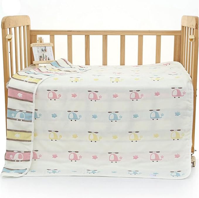 TONWHAR Muslin Baby Blankets,6-Layer Cotton Gauze, Soft and Breathable Baby Quilt,Kids Summer Blanket,Baby Bath Towel (Helicopter)