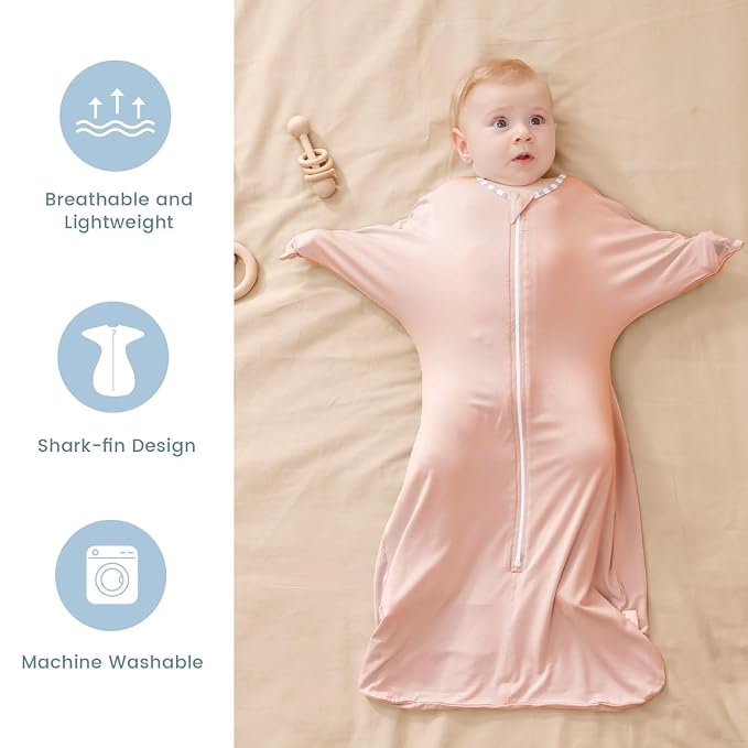 ZIGJOY Shark-Fin Transition Swaddle for Newborn - 0.5 Tog Rayon Made from Bamboo Sleep Sack Baby Swaddle Blanket with 2-Way Zipper, Hemp Grey