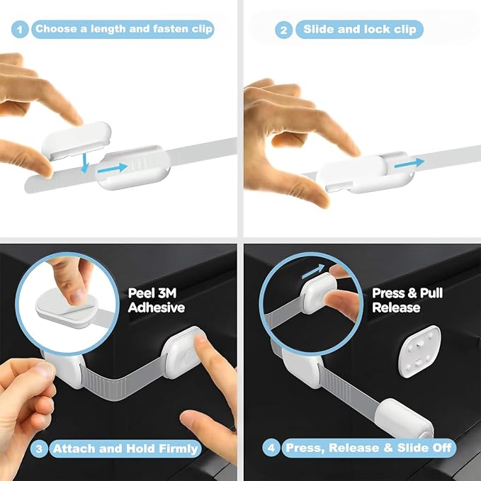 Baby Cabinet Locks 8-Pack Child Safety Cabinet Locks Proofing Safe Quick and Easy Adhesive Cabinet Drawer Door Latches No Screws & Magnets Multi-Purpose for Drawers, Fridge, Ovens, Toilet Seats