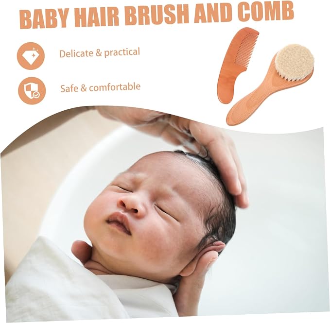 Kisangel 1set Hair Brush and Wooden Comb Set Wool Brush Kit for Newborns Gentle Scalp Massage and Detangling Lightweight and Portable Hair Care Accessories