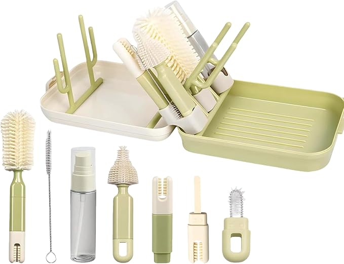 7-in-1 Travel Baby Bottle Brush Set, Silicone Cleaning Kit with Nipple & Straw Brush, Portable Storage Box -Baby Essentials for Home&Travel