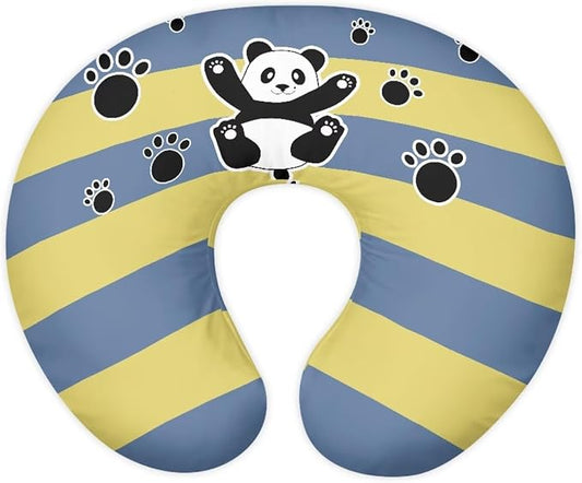 Cute Panda Newborn Nursing Pillow Covers, Soft and Comfortable Nursing Cover for Breastfeeding Pillows,Novelty Yellow Blue Stripes Pillow Slipcover for Baby Girls Boys (Cover Only)