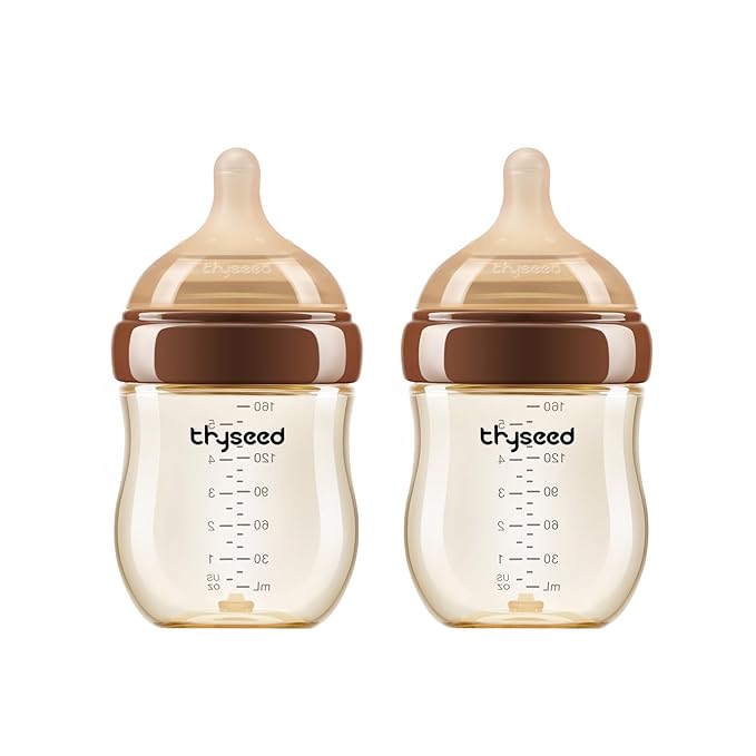Thyseed PPSU Anti-Colic Baby Bottle, Breast-Like Medium Flow Nipple for Breastfed Babies (2m+), 5 oz/160 mL, 2 Pack