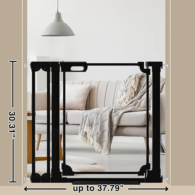WAOWAO Clear Baby Gate for Stairs Modern Design Acrylic Auto Close Pet Gate, 29.52-37.79" Wide Safety Baby Gate for Doorways,Black Clear Dog Gates Indoor,Hallways,Kitchen