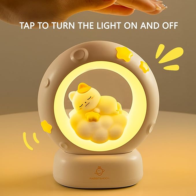 Space Kitty LED Night Light for Kids, Nursery Night Light Rechargeable Table Lamp with Touch Sensor, Animal Kitty Bedside Decor Lamp with Dimmable for Gifts for Girls Baby Cat Lovers (Cat)