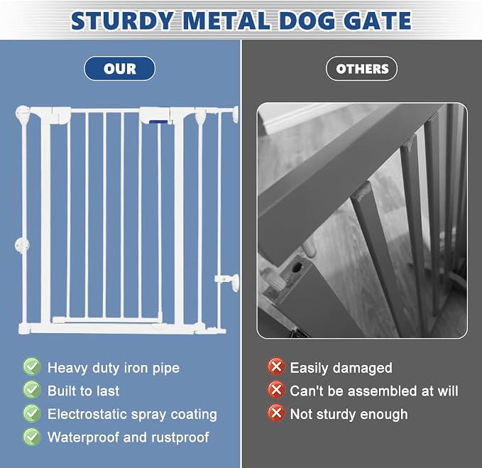 AGESISI Freestanding Dog Gates with Door Walk Through, Extra Wide Doggy Door 100" W x 29" H Pet Gate Safty 4 Panels Dog Fence for Stairs, Doorways, White