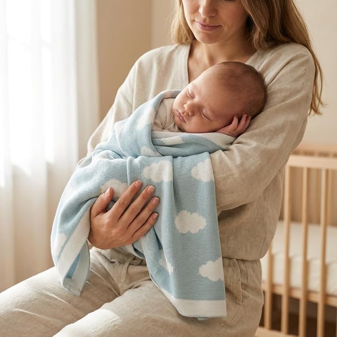 The Cloud Blanket - 100% Organic Cotton Baby Blanket, American Made, 30x40in - Bassinet, Crib, Stroller - Gift Registry Baby Shower for Newborns and Kids