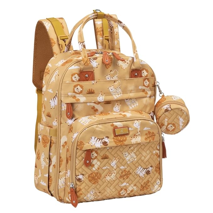 BabbleRoo Diaper Bag Backpack - Baby Essentials Travel Tote - Multi Function Water Resistant Diaper Bag, Travel Essentials Baby Bag with Changing Pad, Stroller Straps & Pacifier Case - Unisex, Safari