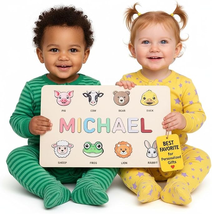 Personalized Wooden Name Puzzle for Kids, Boy and Girl, Gift for 0-1-2-3 Years Old New Baby First Birthday Gift, Christmas, Baby Shower, Newborn, Easter Custom Toddler Learning