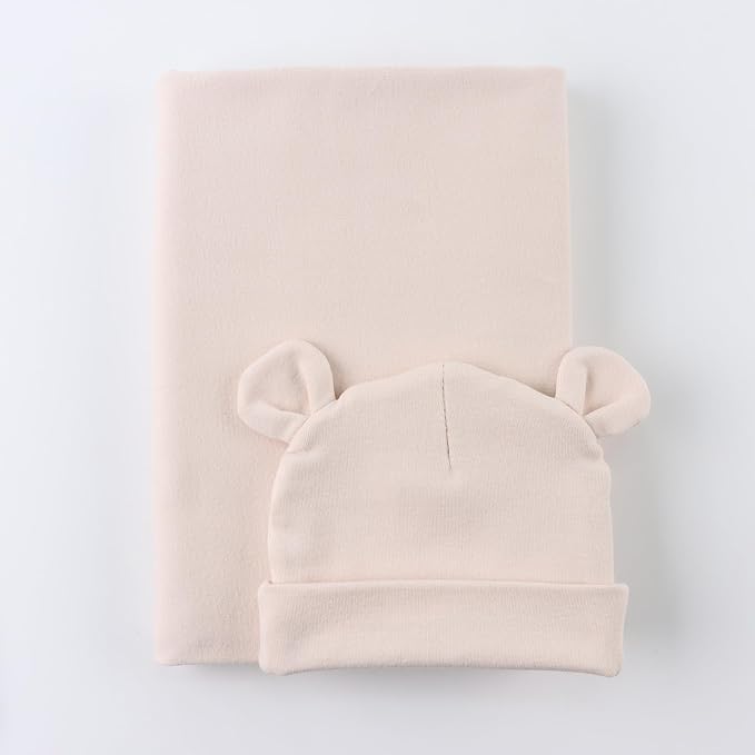 PESAAT Cotton Baby Swaddle Hat Set Newborn Infant Hats Receiving Blankets for Baby Boys Girls