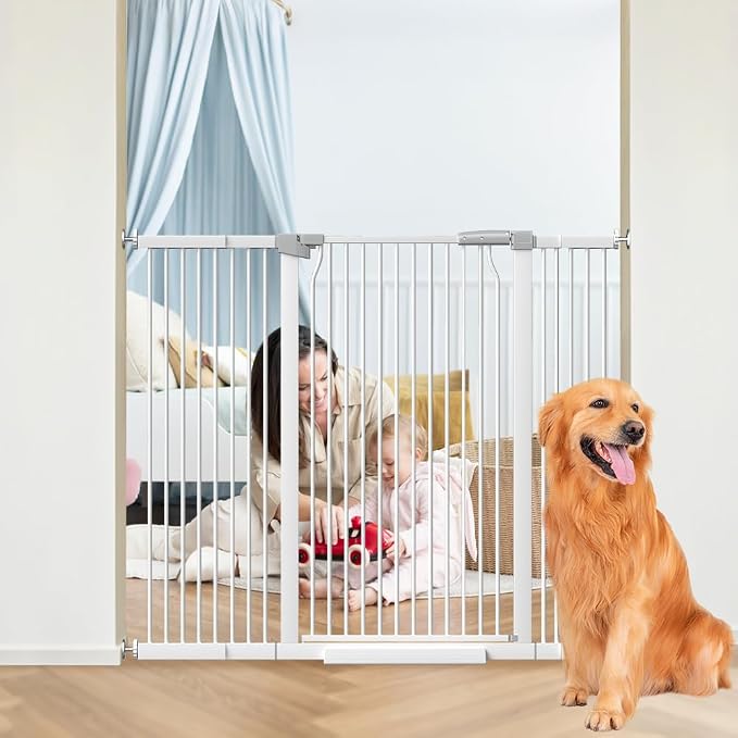 40.55" Extra Tall Baby Gate for Doorways Stairs, 40.9"-54.7" Wide Tall Dog Pet Gates No Drill, Large High Child Kid Safety Door Walk Thru, Cat Proof Barrier Hallway Kitchen Indoor House, White