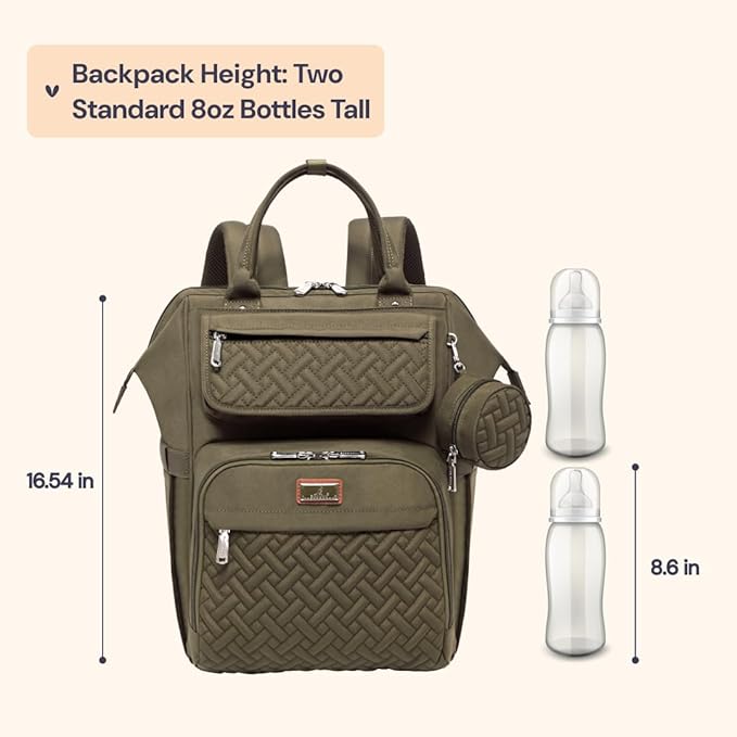 BabbleRoo Diaper Bag Backpack, Multifunction Nappy Changing Bag with Changing Pad, Stroller Straps & Pacifier Case, Unisex Stylish Travel Back Pack for Moms & Dads - Army Green