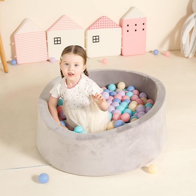TRENDBOX Foam Ball Pit for Toddlers, 35x11 inch Soft Baby Ball Pit with Washable Velvet Cover (Balls not Included)- Grey