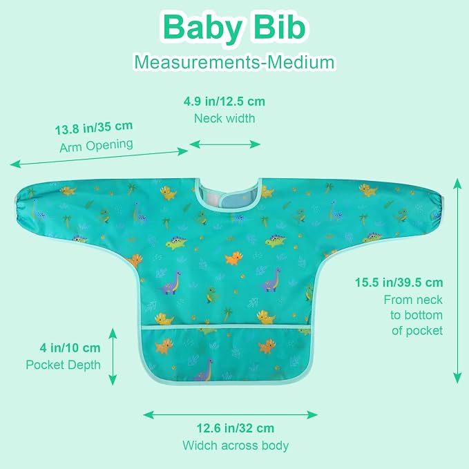 Accmor 4 Pack Long Sleeve Bibs, Baby Smock Waterproof Sleeved Bib Smock for Baby Toddler 6-36 Months