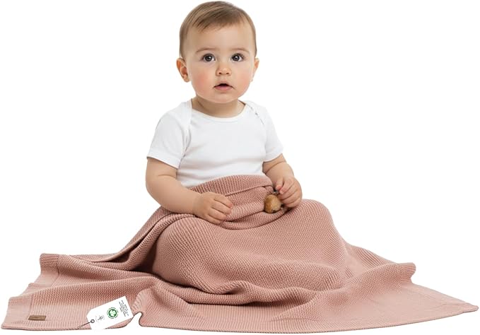 Baby Knitted Blanket ??70% Organic Cotton 30% Tencel??Soft Breathable Swaddle & Receiving Blanket for Newborns ??Crib, Stroller, Toddler Blanket with Gift Box ??30x40 Inch, Misty Rose