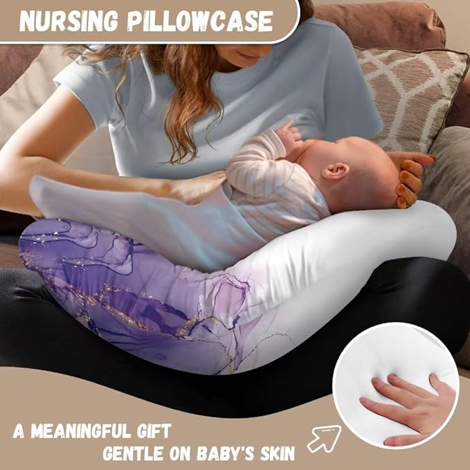 Pillow Cover for Infant Snug,Durable Breathable Nursing Pillow Case with Hidden Zipper,Purple Gold Marble Neutral Breastfeeding Pillow Slipcover