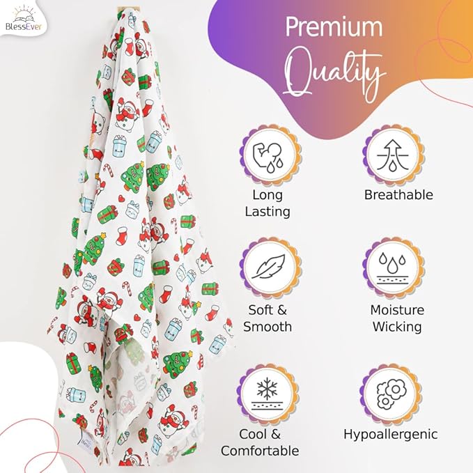 Muslin Swaddle Blanket for Unisex, Soft Breathable and Skin-Friendly Baby Swaddles for Boys & Girls, Baby Blanket, Newborn Receiving Blanket, Christmas Blankets Babies, Large 42 x 47 inches