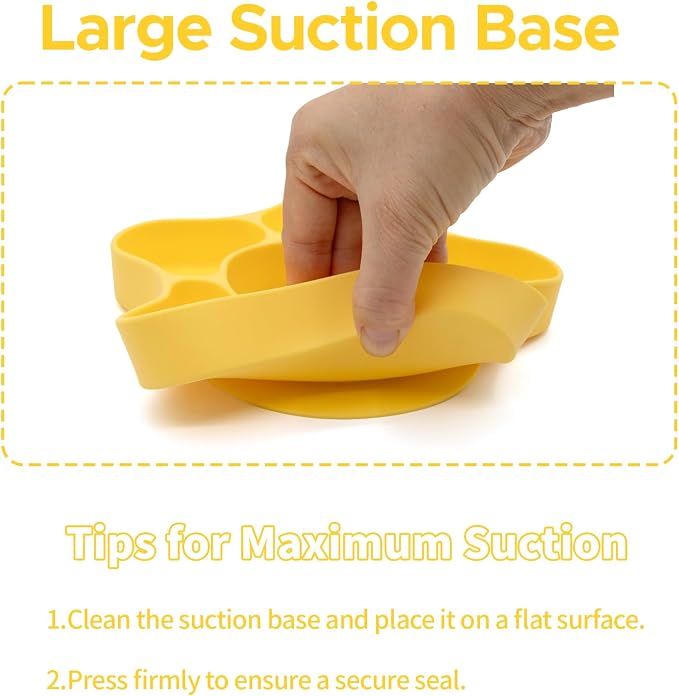 BabyX Silicone Feeding Set (3 PCs) Cove & Coast Series, Baby Plate with Suction Cup, Training Spoon and Fork, BLW Utensils for Toddler Kid, BPA-Free, Microwave/Dishwasher Safe - Yellow Sea Star
