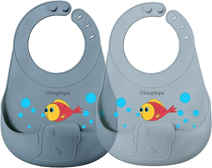 Silicone Baby Bibs ??Adjustable, Soft, Waterproof & Durable, with Large Food-Catching Pocket, Feeding-Friendly