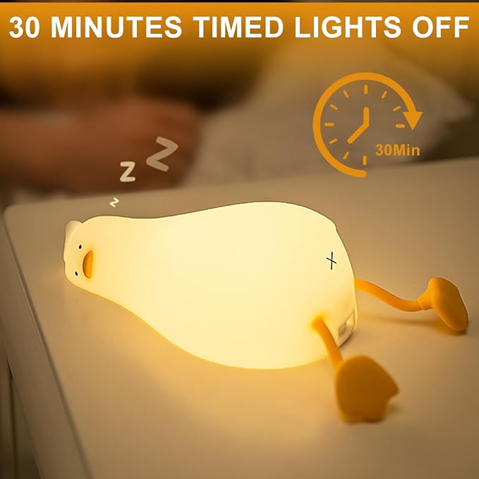 Lying Flat Duck Night Light,LED Squishy Silicone Nursery Nightlight,3 Level Dimmable Nursery Nightlight,Toddler Baby Night Light Christmas gifts for Kids,Nursery Touch Kawaii Lamp Room/House Décor