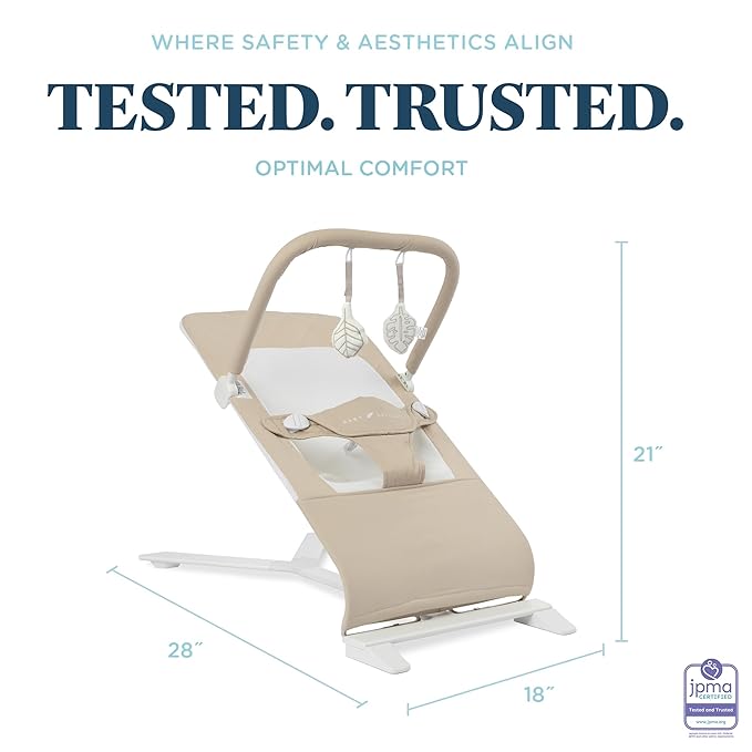 Baby Delight Alpine Deluxe Portable Bouncer, Infant, 0-6 Months, 100% GOTS Certified Cotton Fabrics, Organic Oat