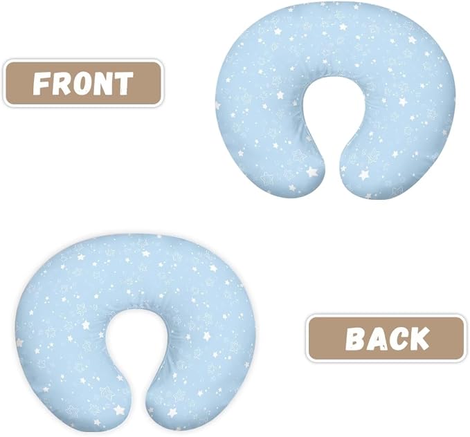 Newborn Pillow Cover for Nursing Replacement Pillow Covers for Boppy Crescent-Shaped Breastfeeding Pillow Soft & Replace Newborn Lounger Cover - Blue Stars
