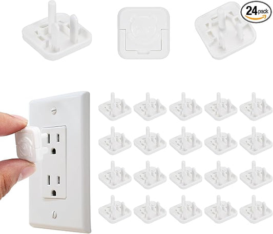 MECCANIXITY 24 Pack Outlet Covers Proofing, Electrical Safety Plug Covers Outlets Socket Proof Caps Easy Install Plug Power Sockets Protectors for 3-Prong Power Wall Plate, Square Cute White