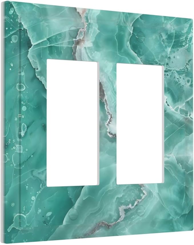 Turquoise Green Tiles Abstract Luxurious Print Decorative Outlet Covers 2 Gang Double GFCI Rocker Electrical Wall Panels Light Switch Cover Plate for Bathroom Kitchen Decor