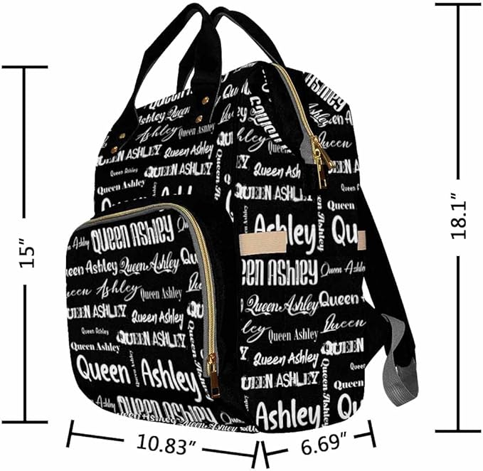 Artsadd Personalized Diaper Bag with Name, Customized Black Signature Nappy Backpack with Thermal Pockets Multi-function Baby Bags Handbag Shoulder Bag for Girls Boys