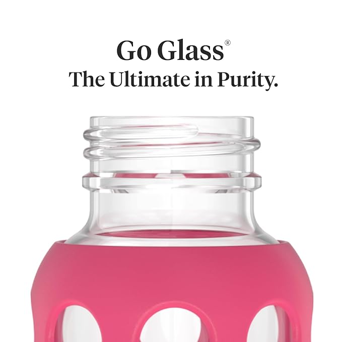 Lifefactory 9-Ounce Glass Baby Bottle with Stage 2 Nipple and Protective Silicone Sleeve Raspberry