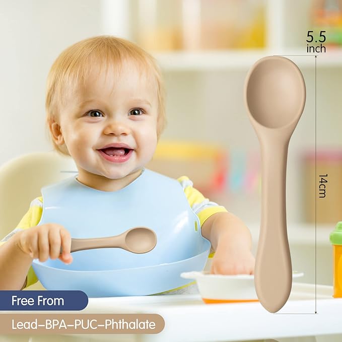 Aedida 5-piece Silicone Baby Feeding Spoons,First Stage Infant Spoon Set 6 Months Soft-tip Spoons for Baby Toddlers Bendable Training Spoon Utensils Feeding Supplies