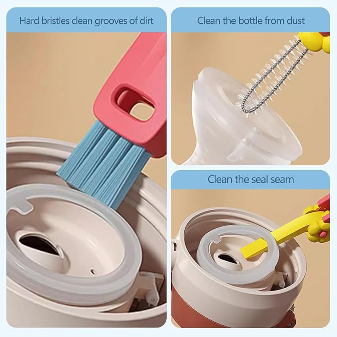 B-Green 3 in 1 Rotatable Cup Lid Cleaner - Crevice Cleaning Brush Set for Baby Bottles