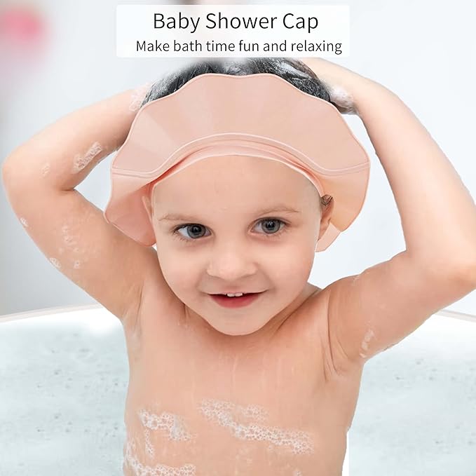 KOMIDK Baby Kids Shower Cap Shampoo Bath Bathing Hat Silicone Adjustable Washing Hair Shower Bathing Protection Shower Cap for Toddler, Baby, Kid, Children (Pink)