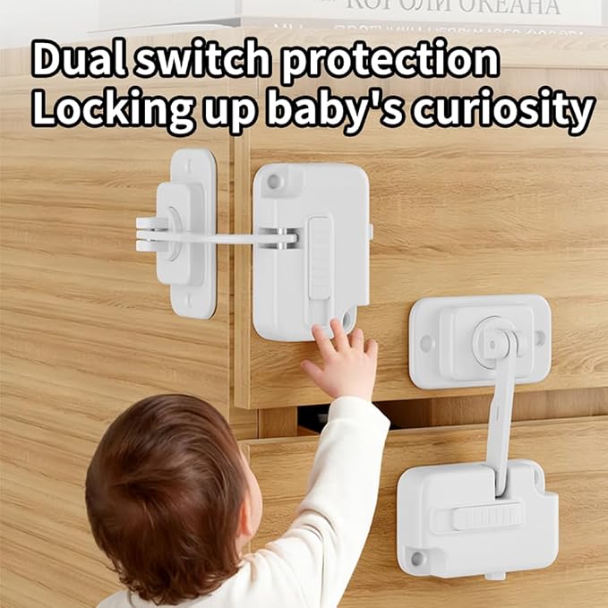 2 Pack Child Proof Fridge Lock, Upgraded Heavy Duty Refrigerator Lock for Freezer, Cabinet, Drawers, Air Fryer, Closets, Windows, Doors, Durable ABS with Adhesive Backing, Easy Install, White