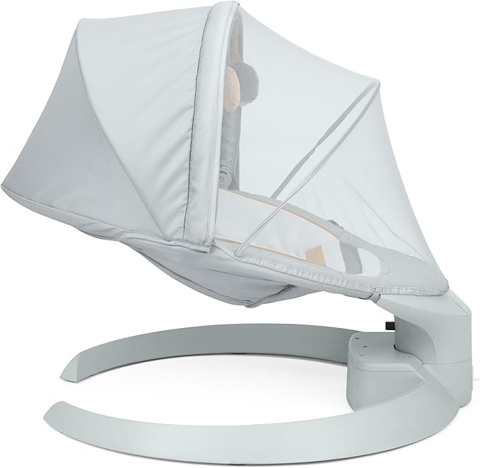 Ingenuity Inlighten Bounce & Sway Swing, Bluetooth Music, Canopy with Lights & Toys, Touch & Remote Controls, 3-in-1 Seat Modes, Machine Washable Pad, Ages 0+ Pebble Shore