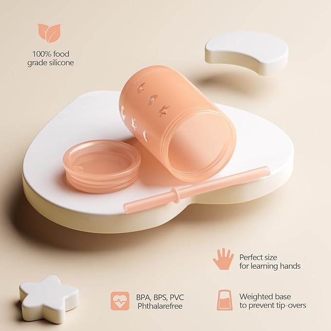 Sippy Cup for 6/6+ Month Old, Silicone Training Cup with Straw Lid, 7 oz Baby Cups 6-12 Months, for Infant and Toddlers (Coral)