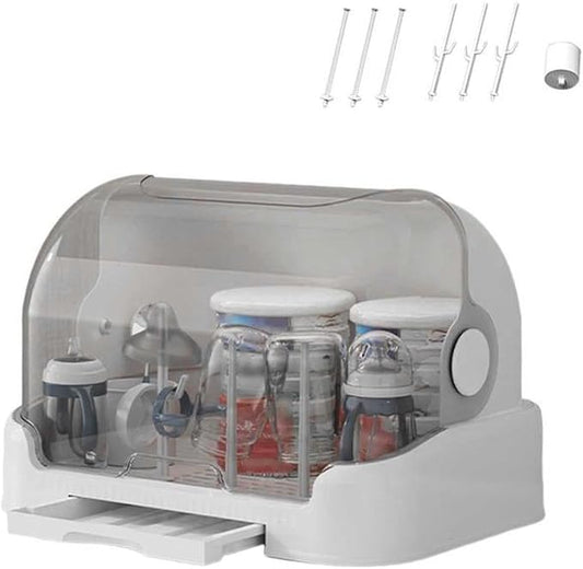 Baby Bottle Drying Rack with Lid Baby Bottle Storage with Removable Drain Tray Space Saving Baby Bottle Rack Dryer Reusable Bottle Rack Holder for Baby (B, 32 * 26 * 25.5CM)