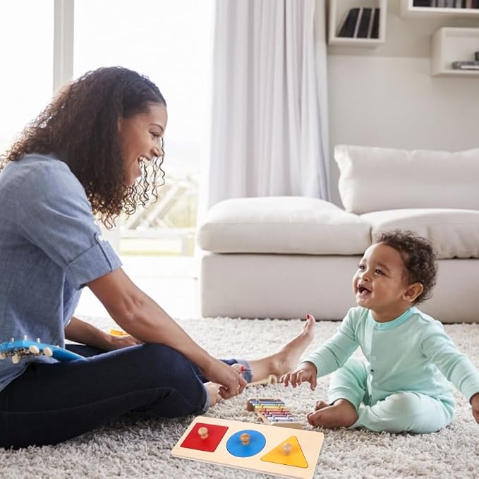 Toyandona Montessori Math Toy Geometry Shape Insets Wooden Puzzle for Preschool Kids 11.61In Fine Motor Skills Development and Shape Recognition Educational Toddler Toy
