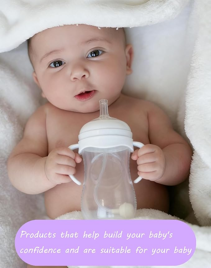 Straw Cup Conversion Kit for Philips Avent Natural Baby Bottles, Weighted Straw Sippy Cup Transition Kit with Soft Nipple, Bottle Handle, 6+ Months, Set of 4